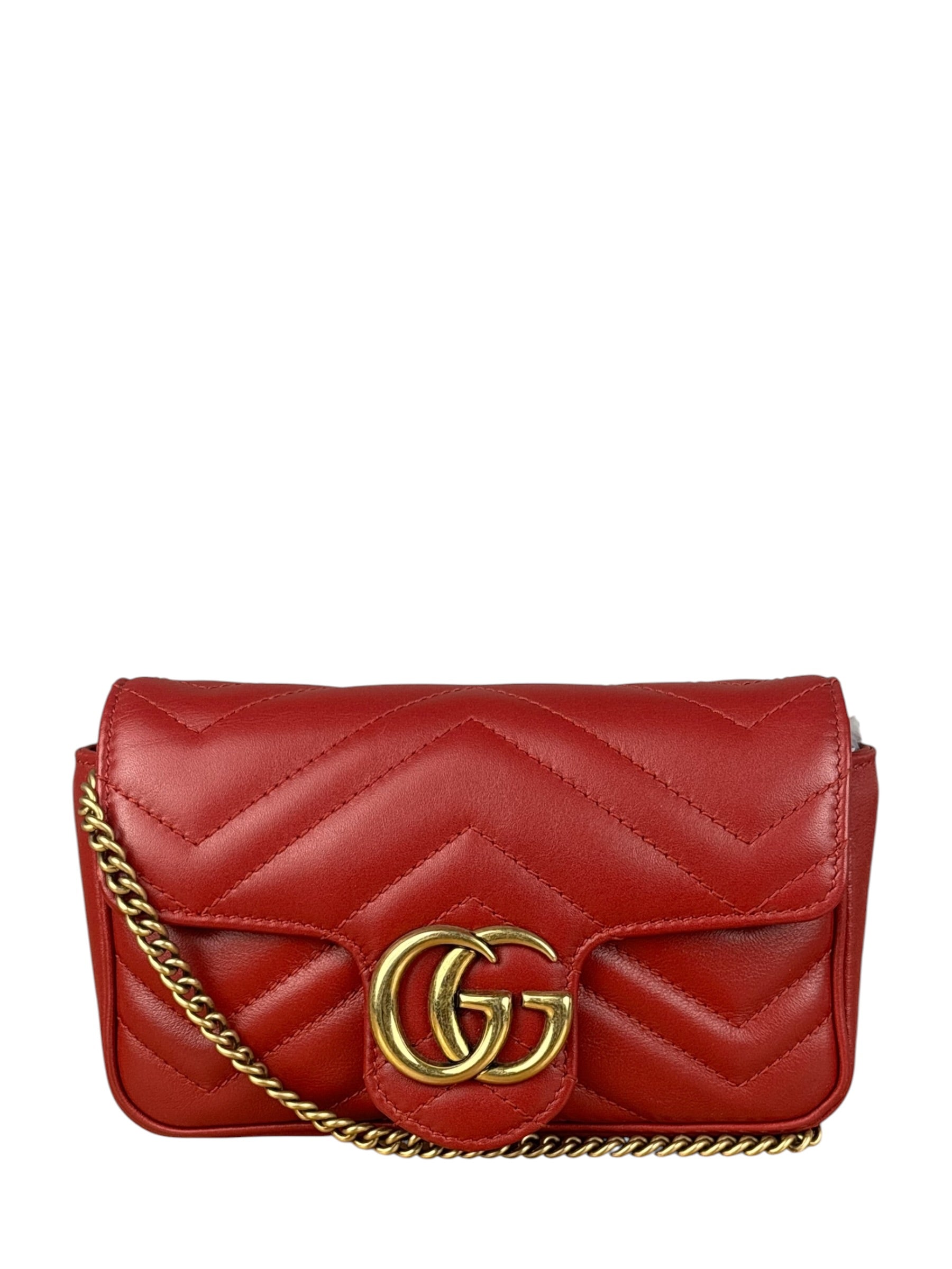 Gucci Red Chevron Quilted Matelasse Mini Leather Shoulder Bag