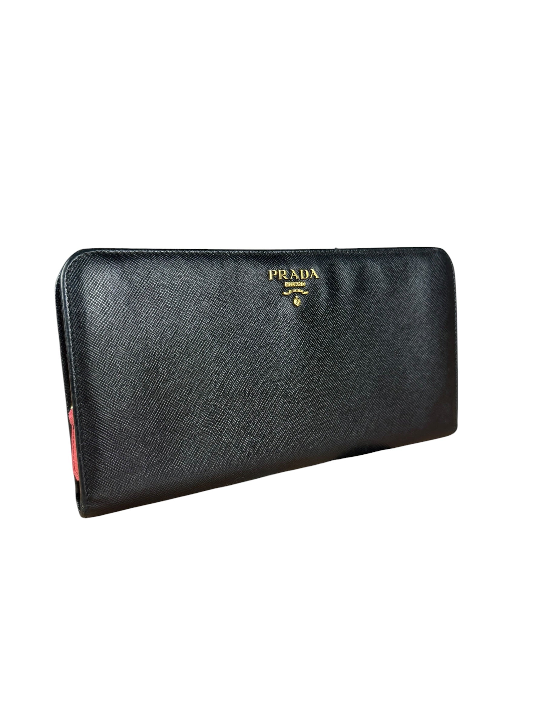 Prada Saffiano Leather Snap Long Wallet Black