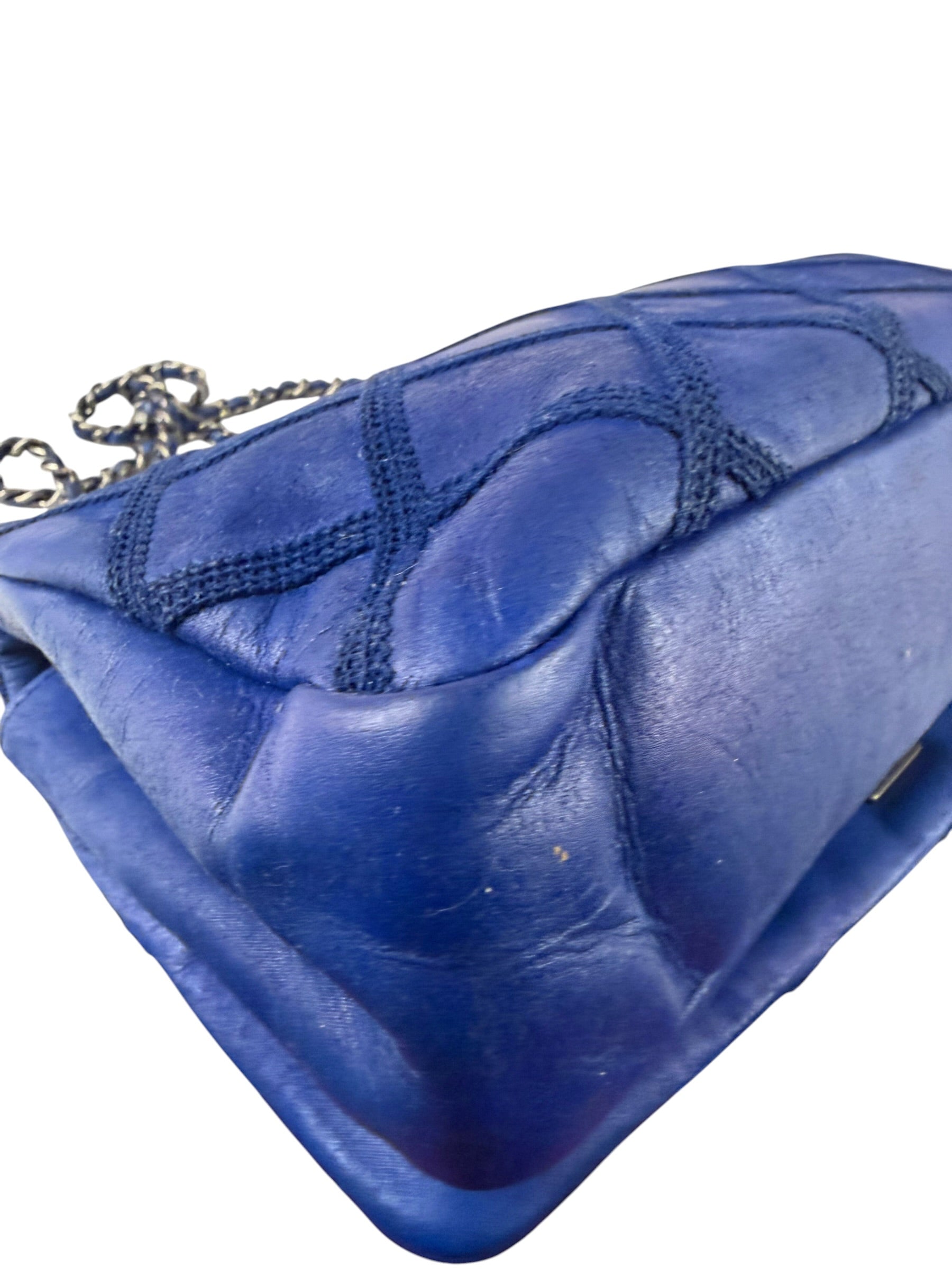 Chanel Blue Leather Diamond Stitch Iridescent Chain Flap Bag 2012