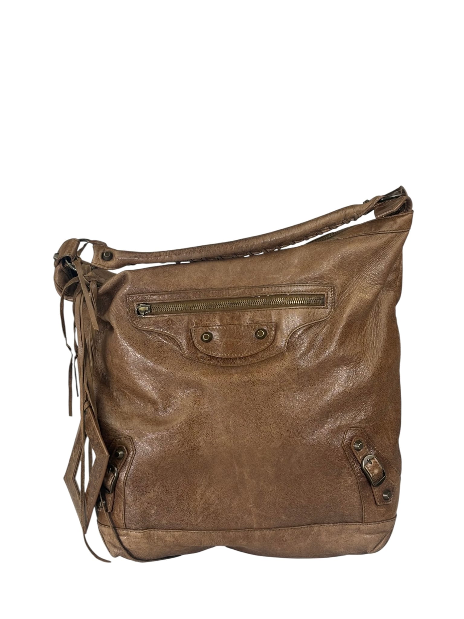 Balenciaga Brown Lambskin Day Moto Hobo Bag