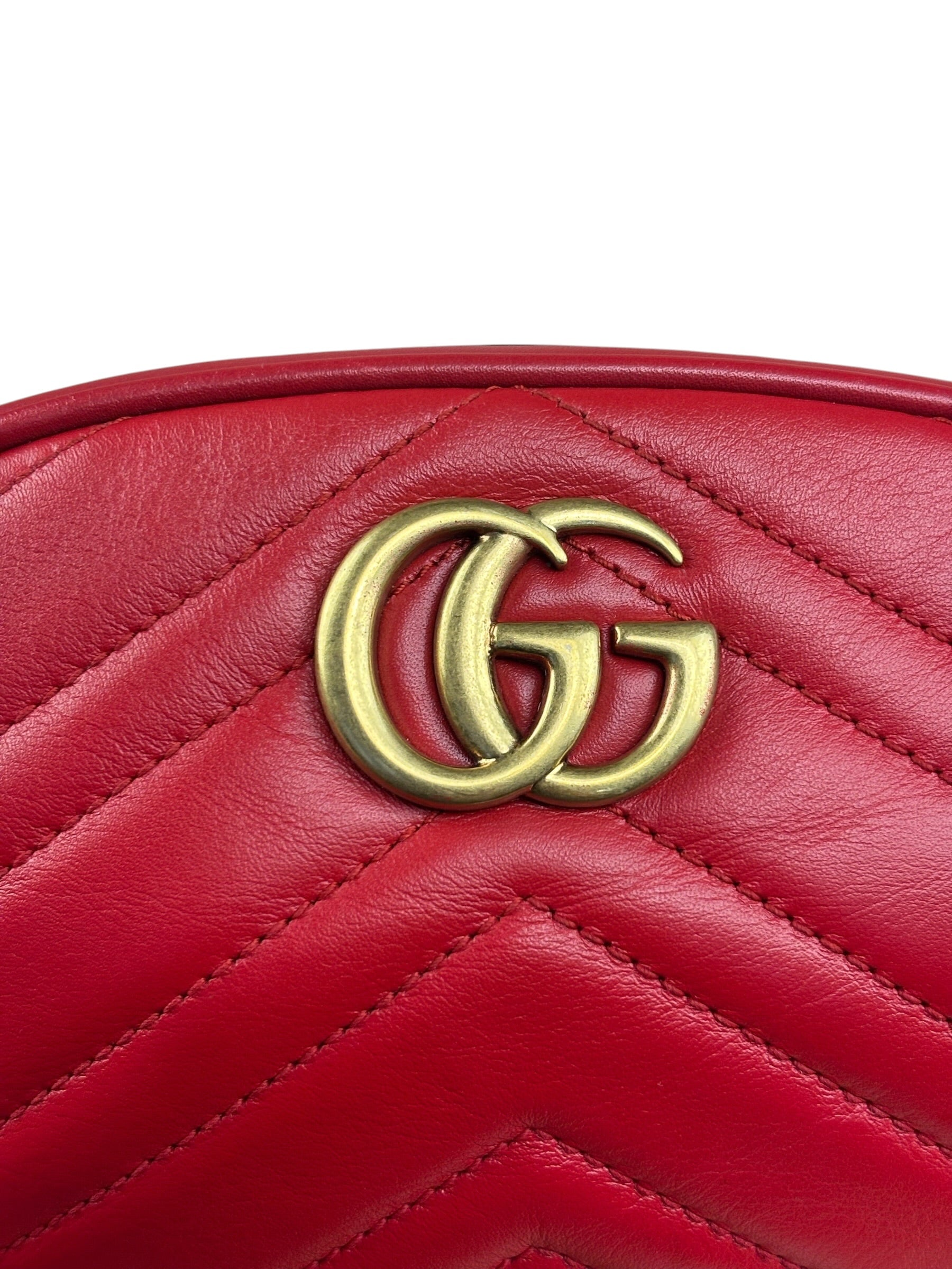 Gucci Red Leather Marmont Matelasse Waist Belt Bag