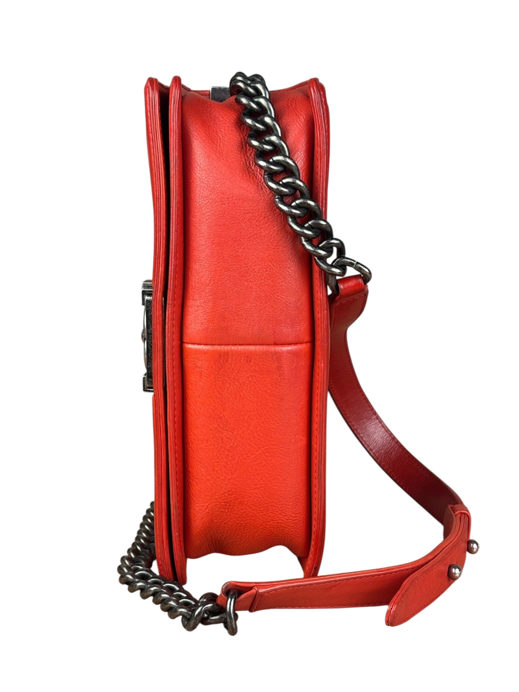 Chanel Red Quilted Double Stitch Boy Bag 2014