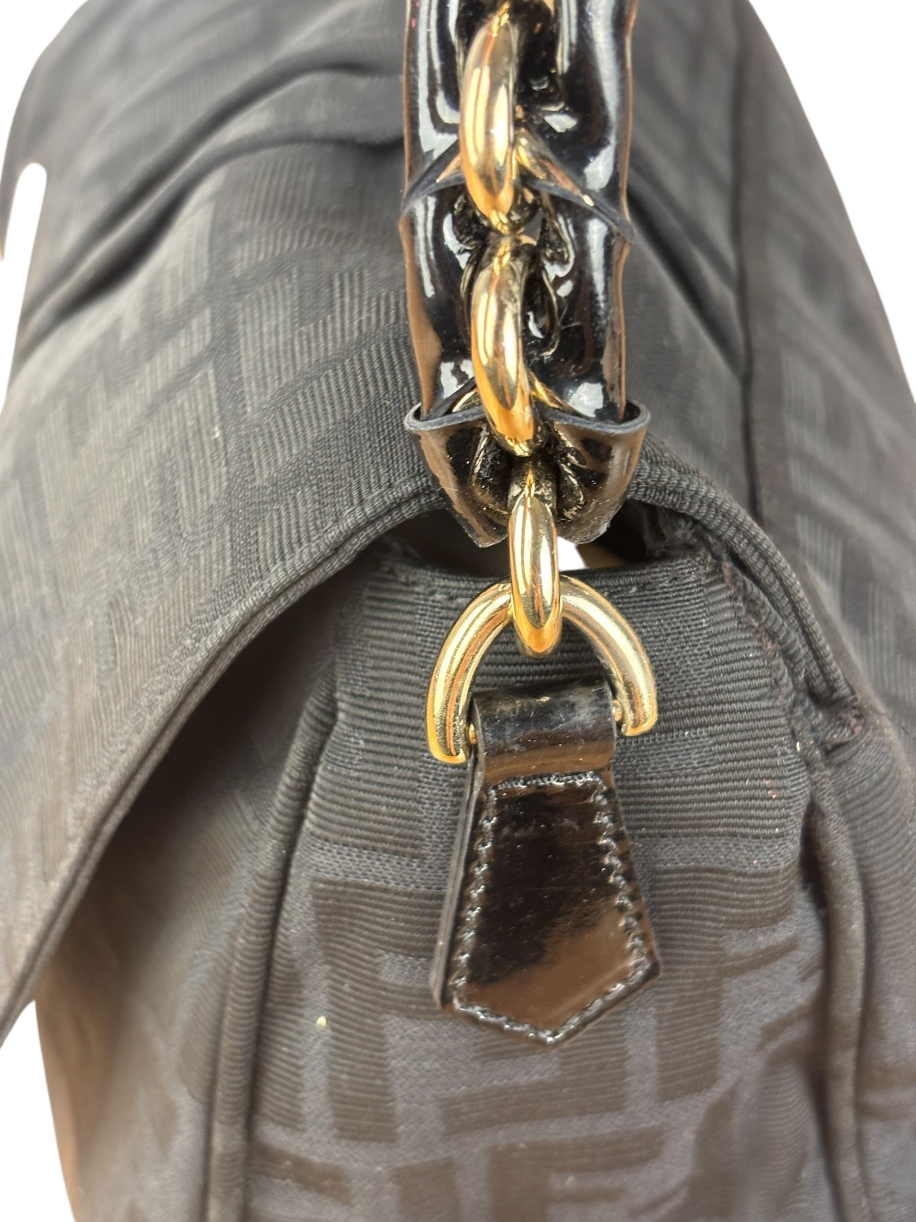 Fendi Black Zucca Canvas Monogram Mia Flap Shoulder Bag