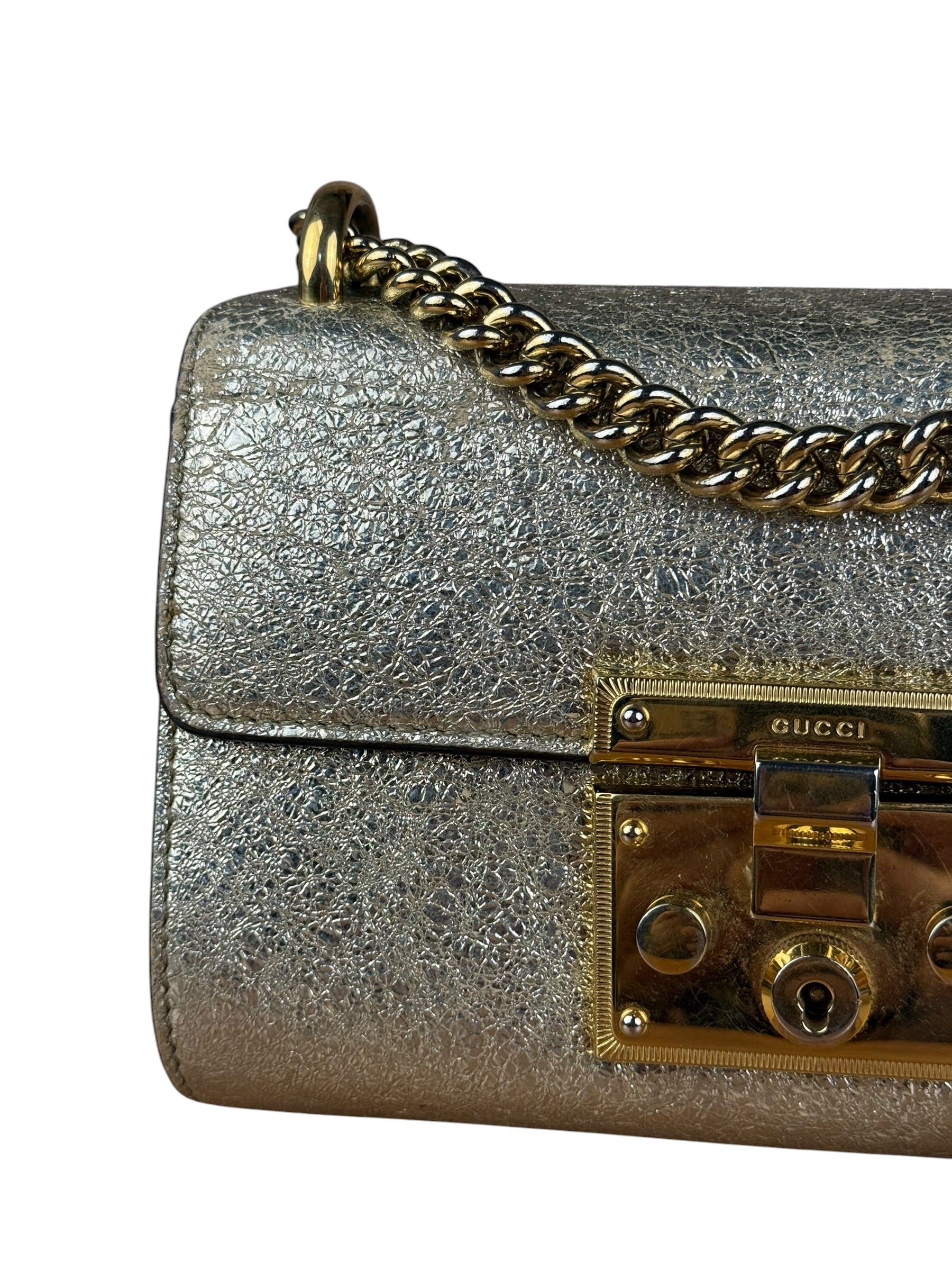 Gucci Gold Metallic Padlock Small Chain Shoulder Bag
