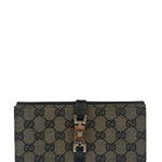 Gucci Black Leather Trim GG Flap Long Wallet