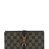 Gucci Black Leather Trim GG Flap Long Wallet