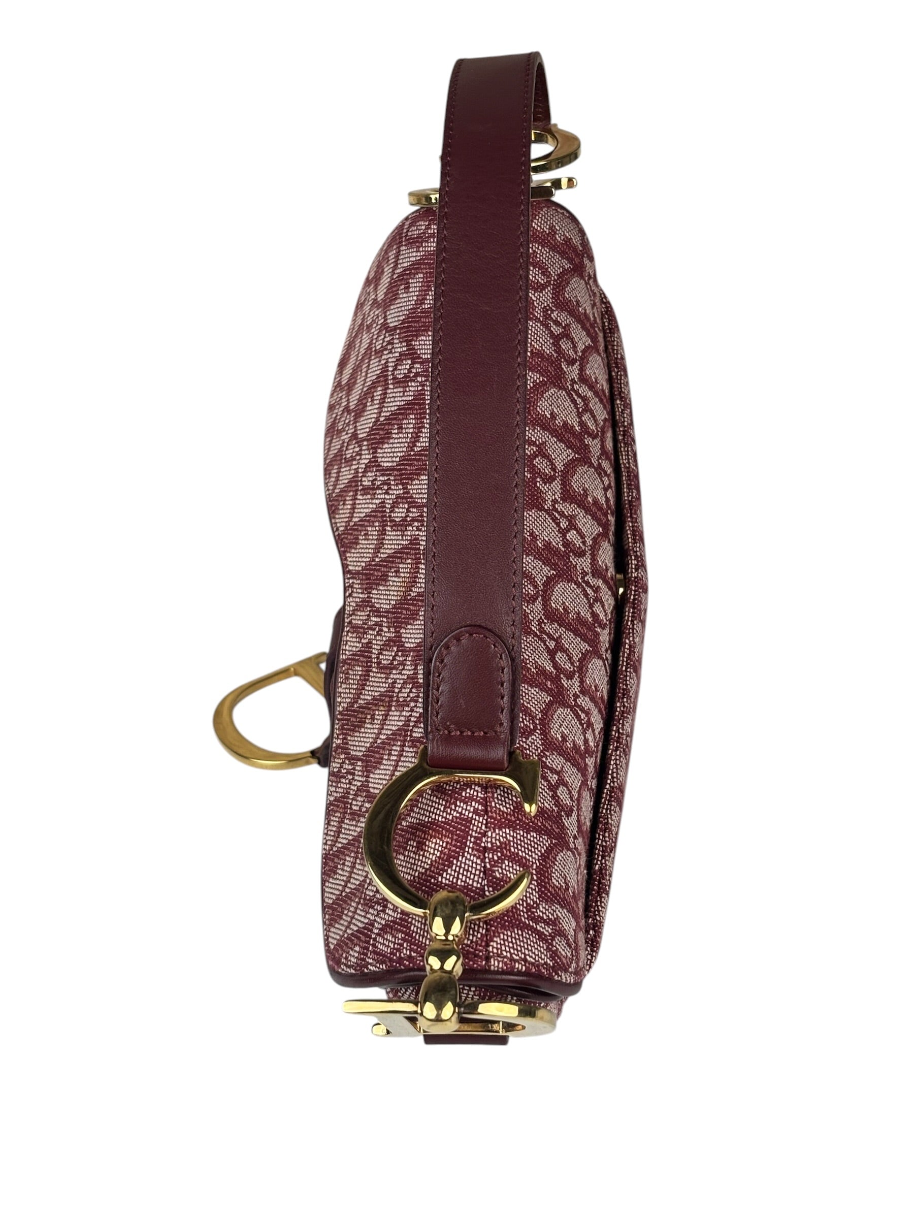 Christian Dior Burgundy Leather Oblique Saddle Handbag