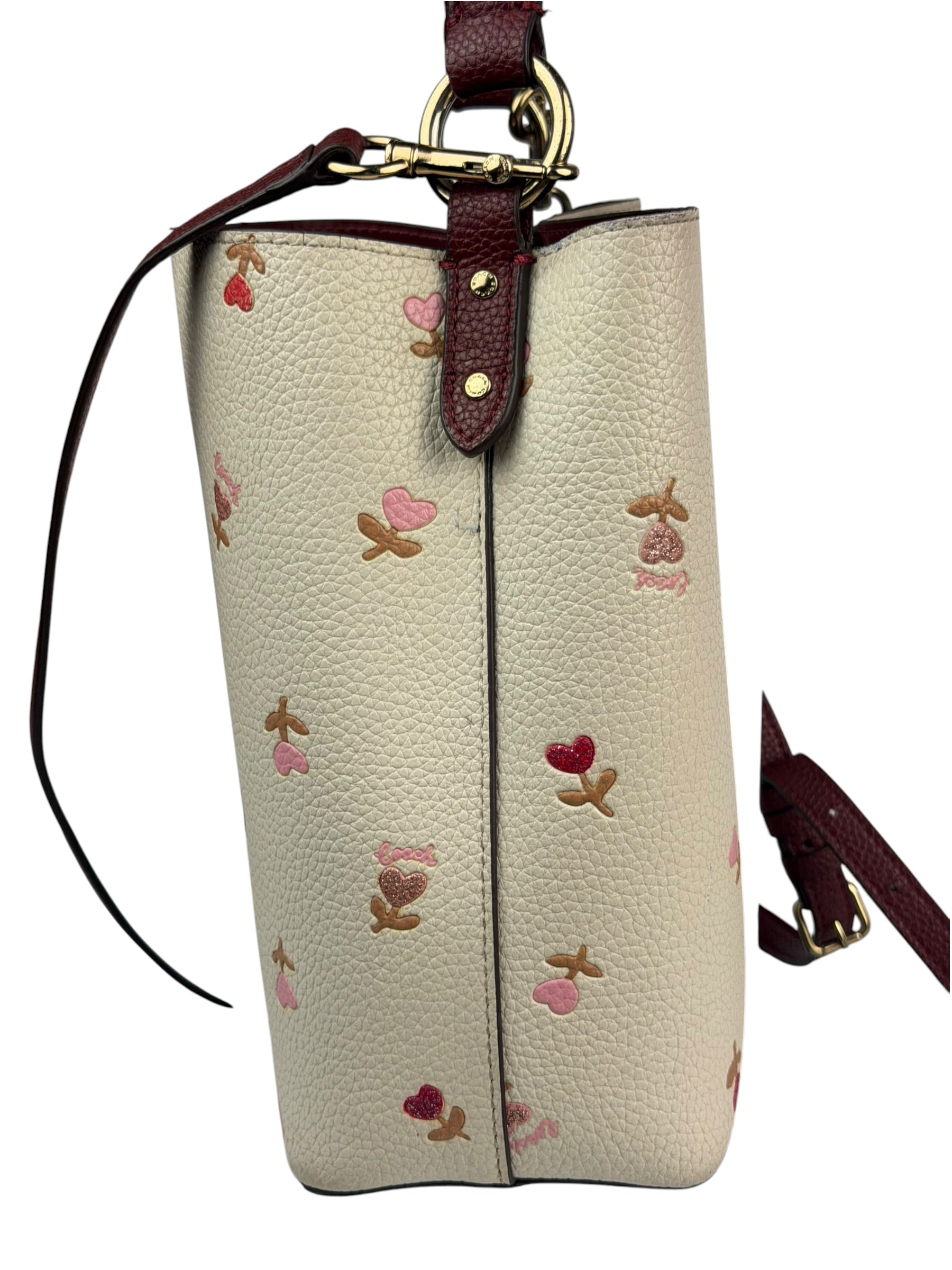 Coach Cream/Burgundy Small Town Bucket Bag