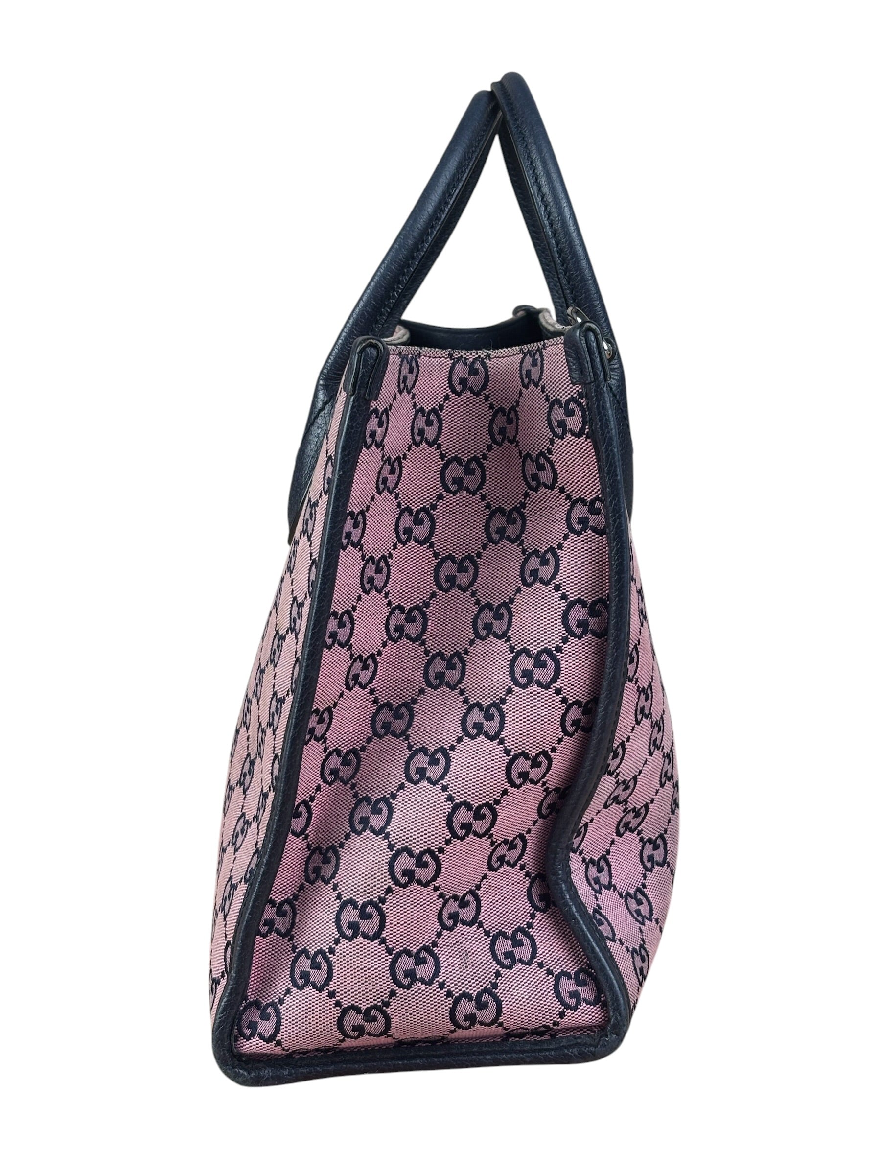 Gucci Bicolor Leather Trim GG Canvas Two-Way Tote Bag