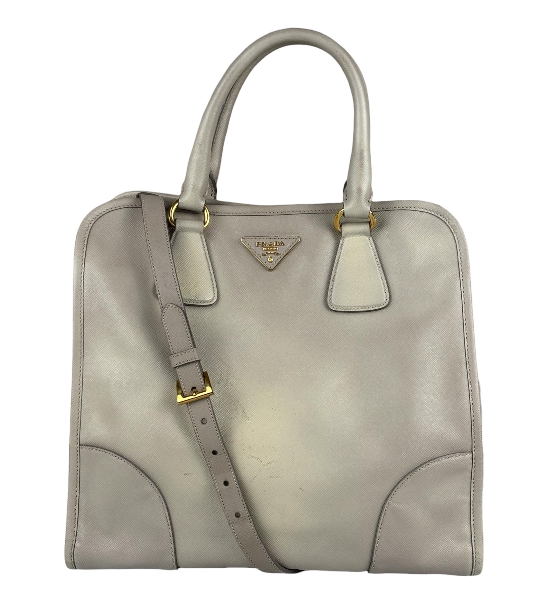 Prada Saffiano Lux Leather Grey 2Way Shopping Bag