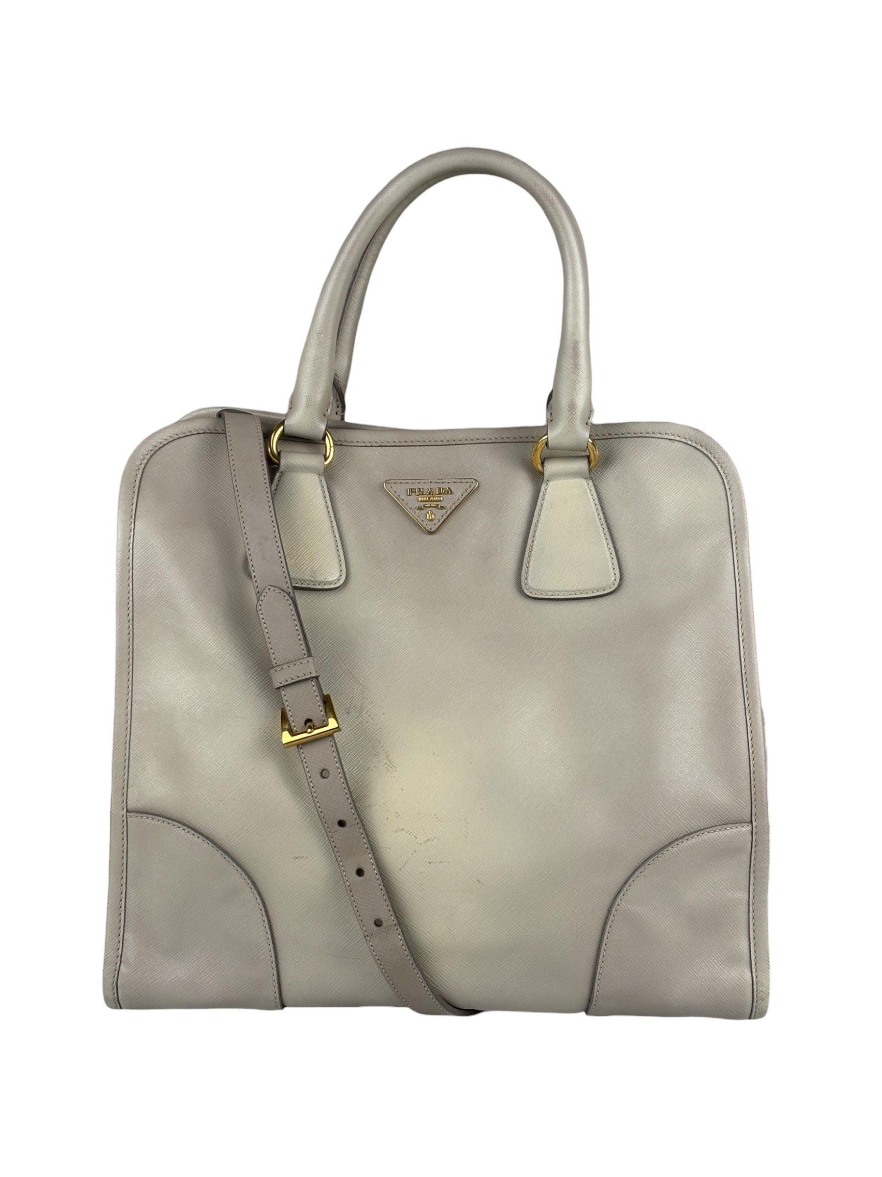 Prada Saffiano Lux Leather Grey 2Way Shopping Bag