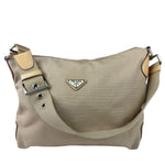 Prada Beige Cloth/Patent Leather Trim Shoulder Bag