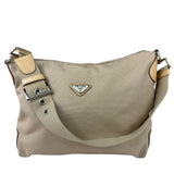 Prada Beige Cloth/Patent Leather Trim Shoulder Bag