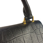 Celine Black Suede/Crocodile Embossed Leather Trapeze Two-Way Bag
