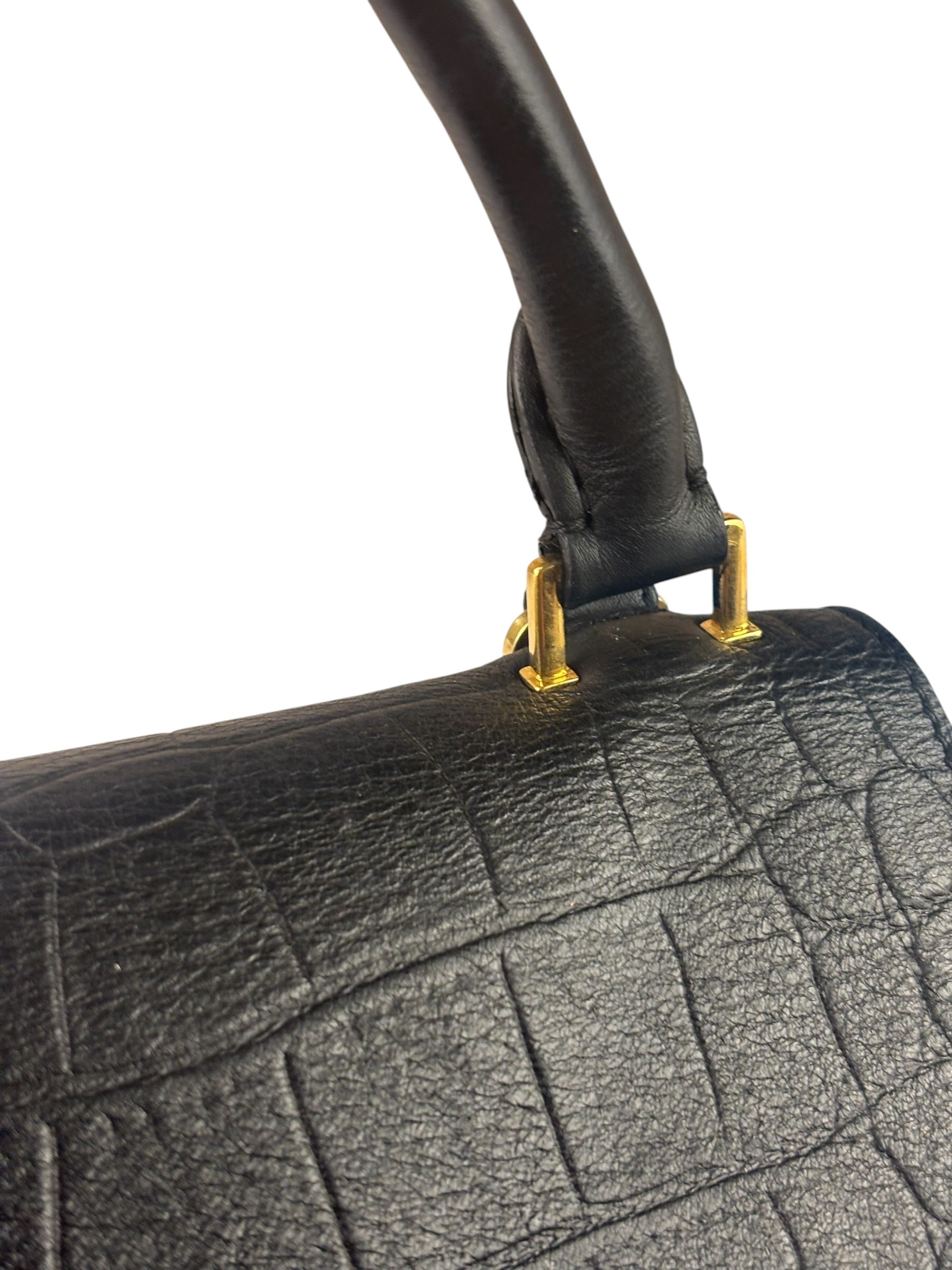 Celine Black Suede/Crocodile Embossed Leather Trapeze Two-Way Bag