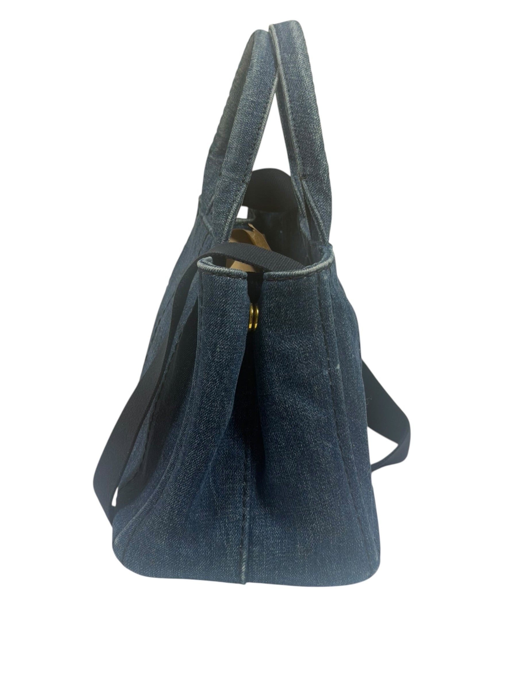 Prada Blue Denim Canapa Logo Tote Bag