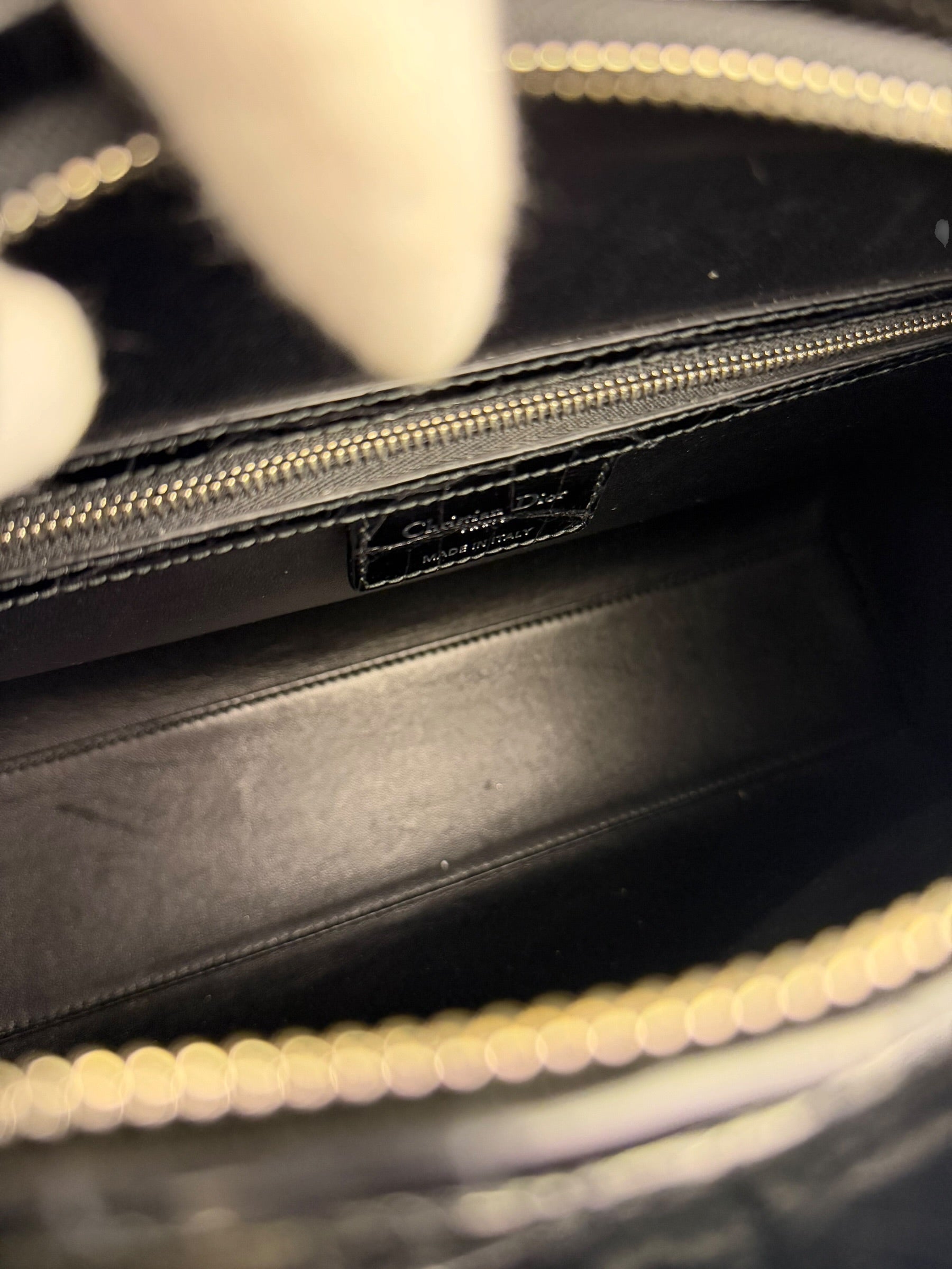 Christian Dior Rare Black/Navy Croc Embossed Lady Dior Handbag