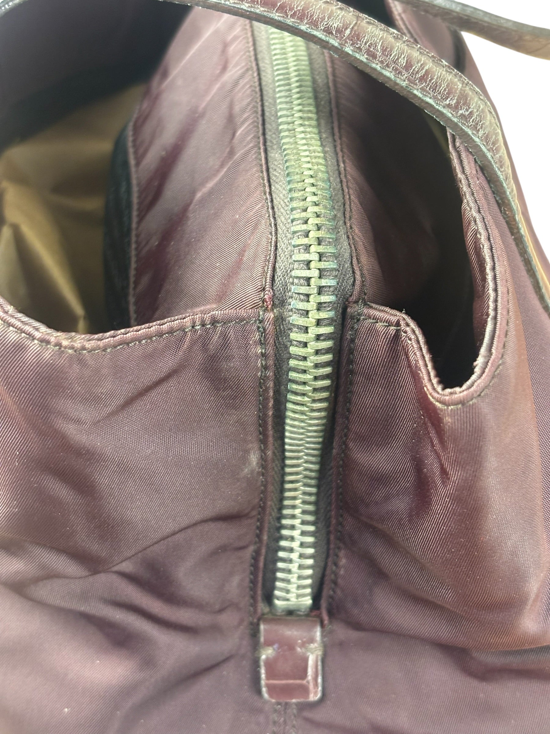 Prada Vintage Plum Nylon Leather Embossed Handbag