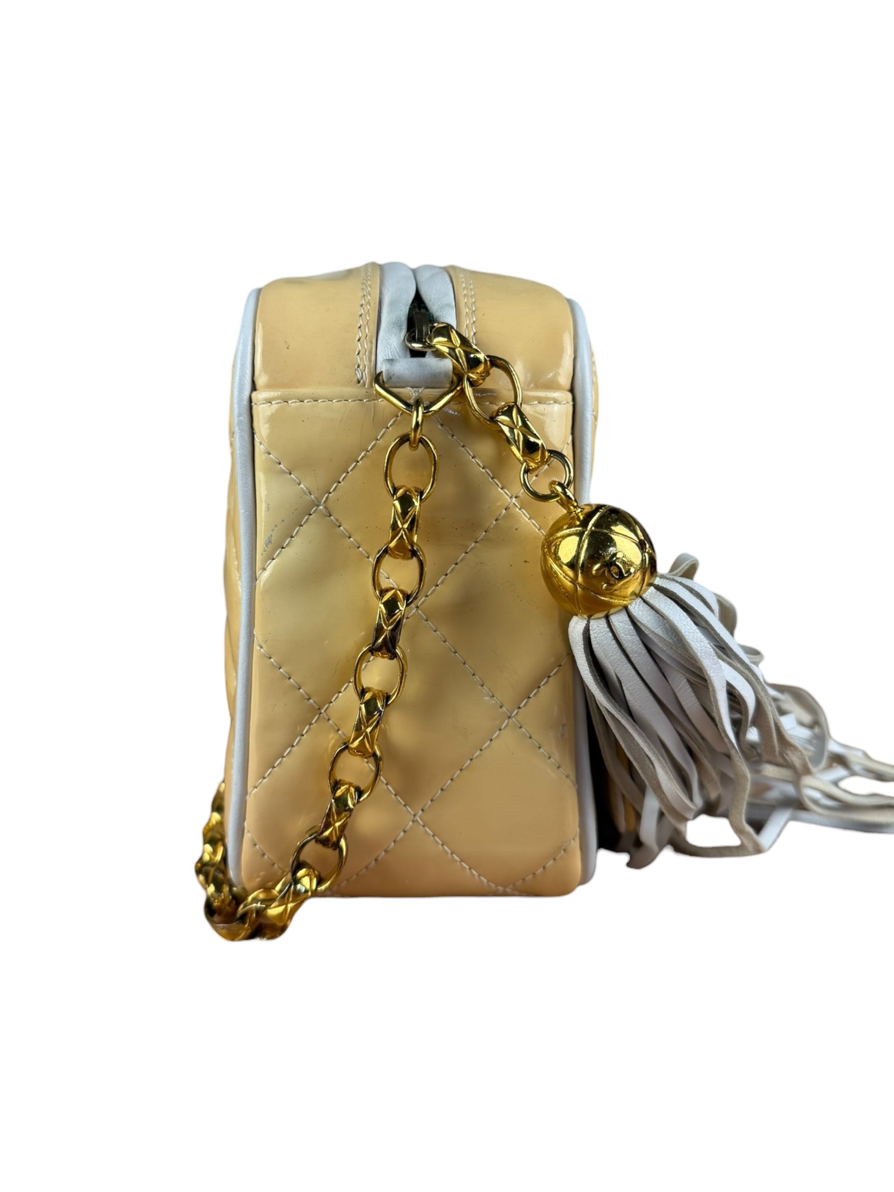 Chanel CC Patent Quilted Yellow Camera Bag 1991
