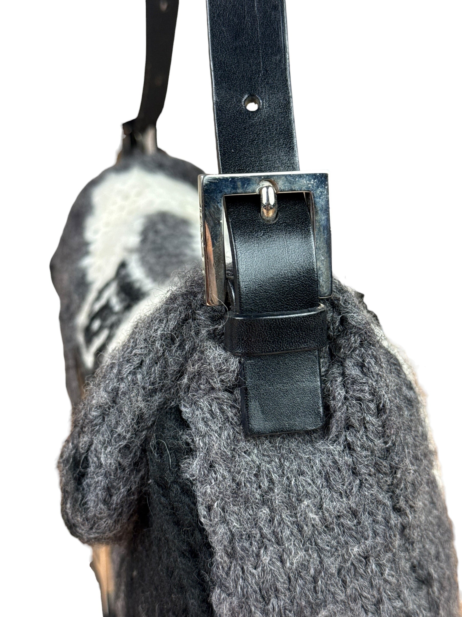 Fendi Vintage Grey/Black Knit Wool Baguette