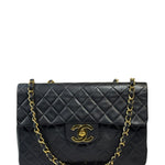Chanel Vintage Black Quilted Leather Jumbo Flap Bag 1994