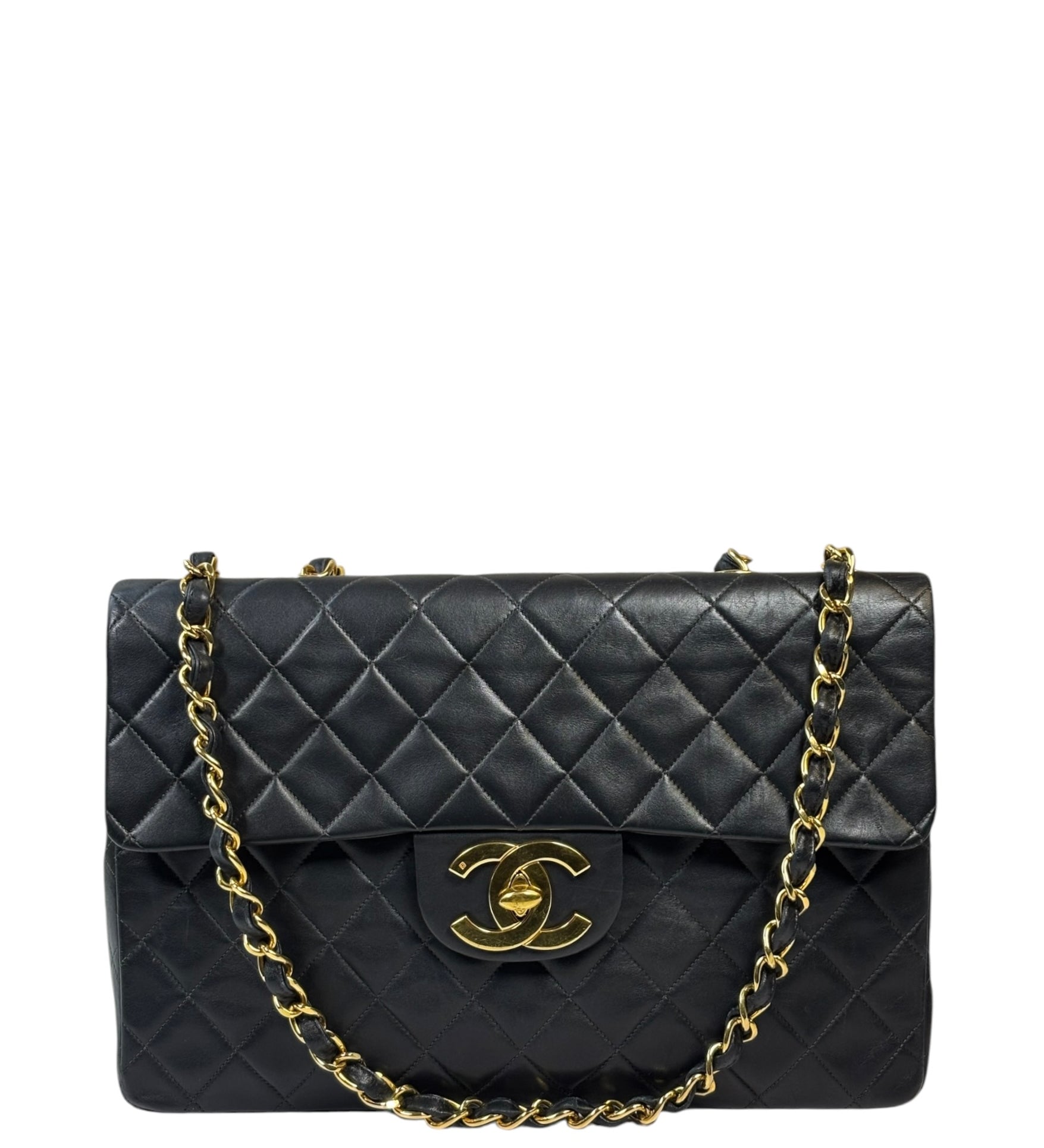 Chanel Vintage Black Quilted Leather Jumbo Flap Bag 1994