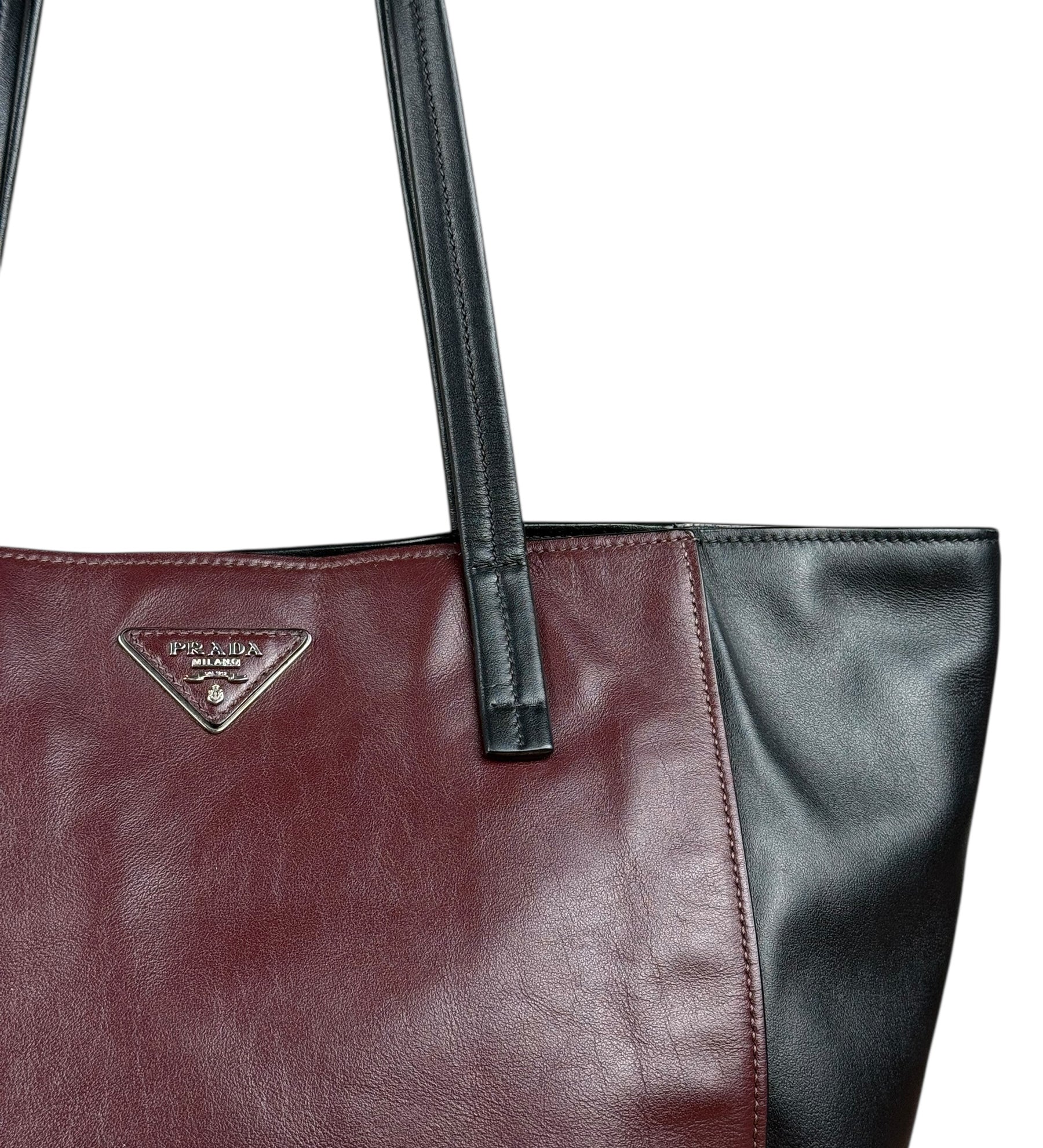Prada Black/Burgundy Leather Shoulder Tote