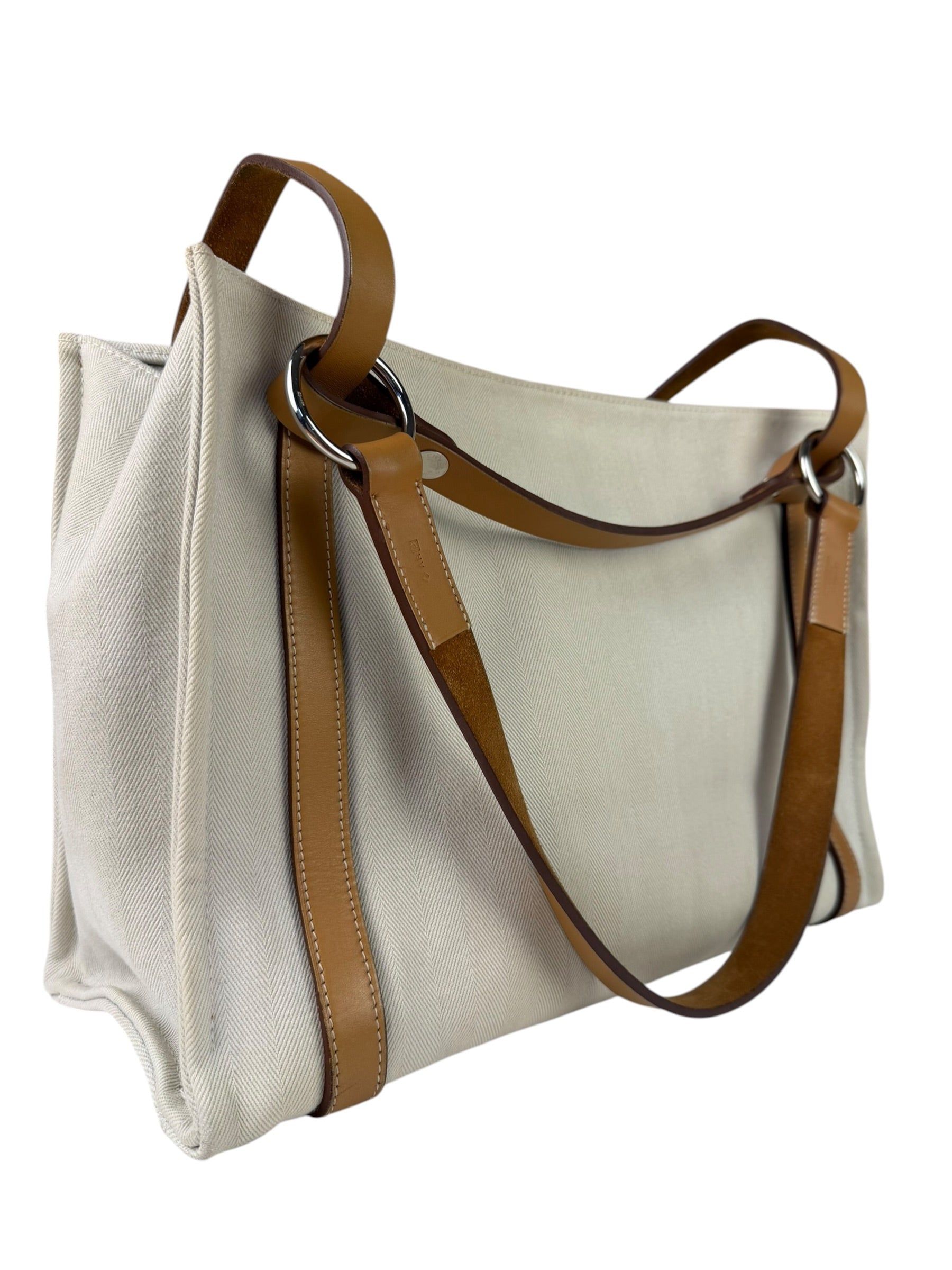 Hermes Beige/Brown Leather Trim Cabalicol Tote