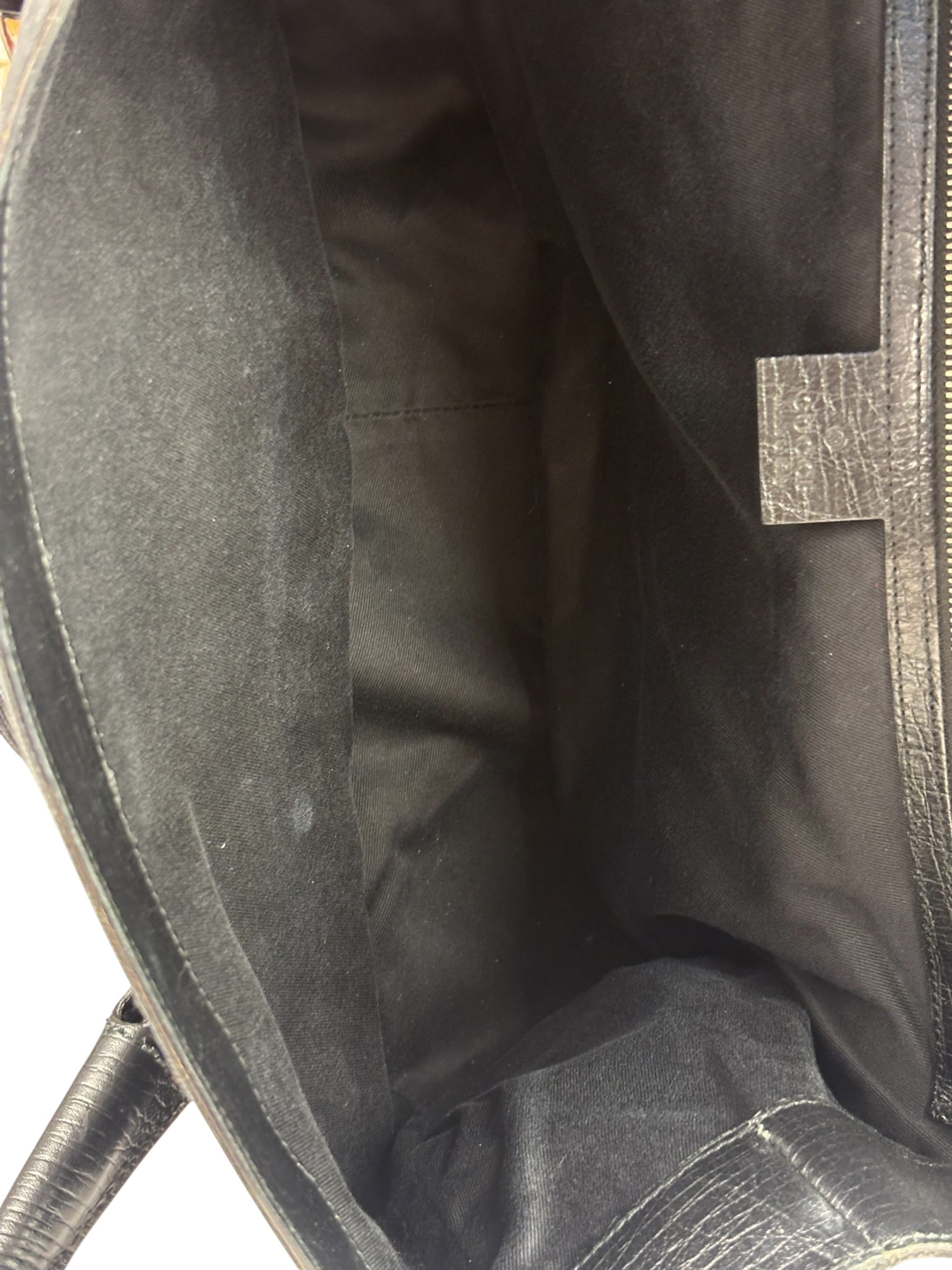 Gucci Black Leather Trim GG Horsebit Shoulder Bag