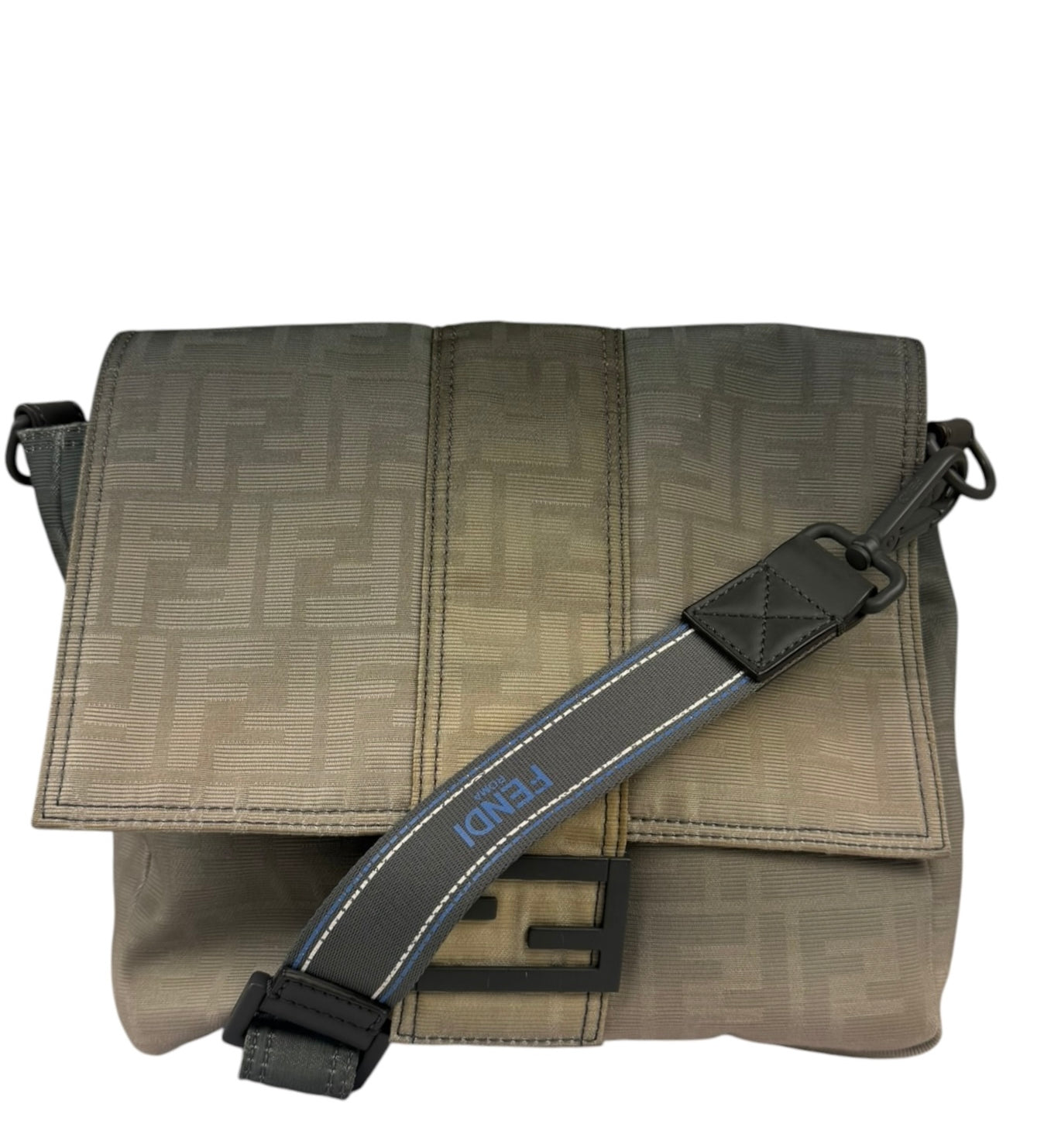 Fendi Vintage Grey Nylon Mamma Baguette Messenger Bag