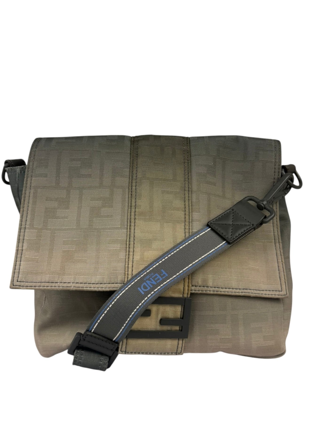 Fendi Vintage Grey Nylon Mamma Baguette Messenger Bag
