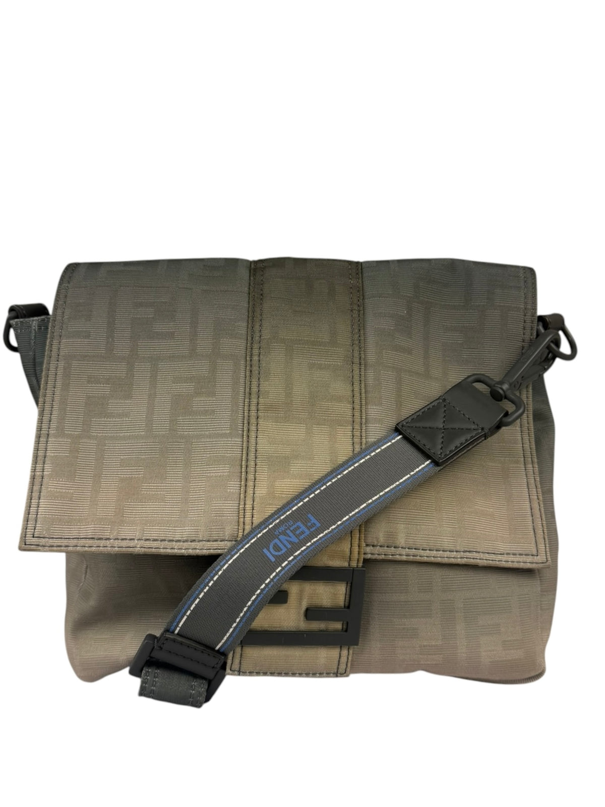 Fendi Vintage Grey Nylon Mamma Baguette Messenger Bag