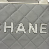 Chanel Grey Quilted Leather Trim Bowling Bag 2000