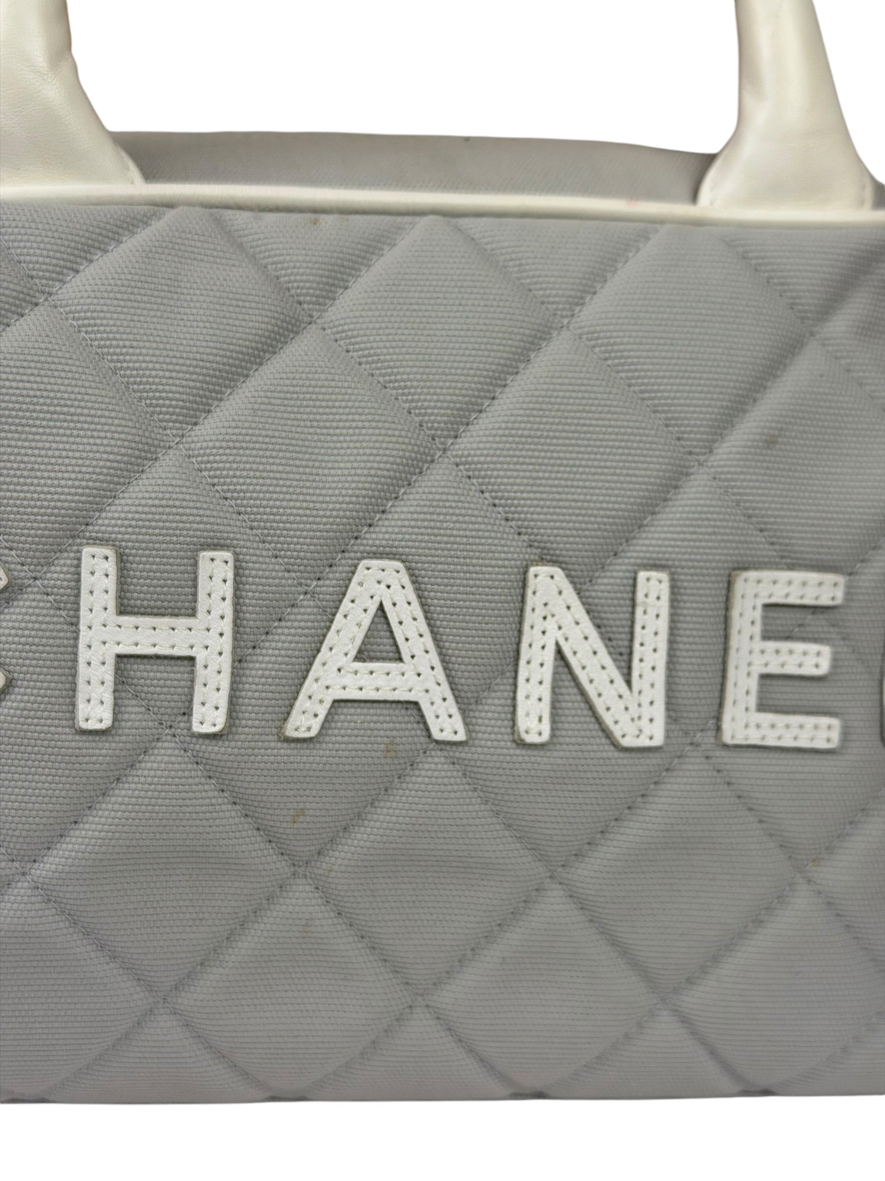 Chanel Grey Quilted Leather Trim Bowling Bag 2000