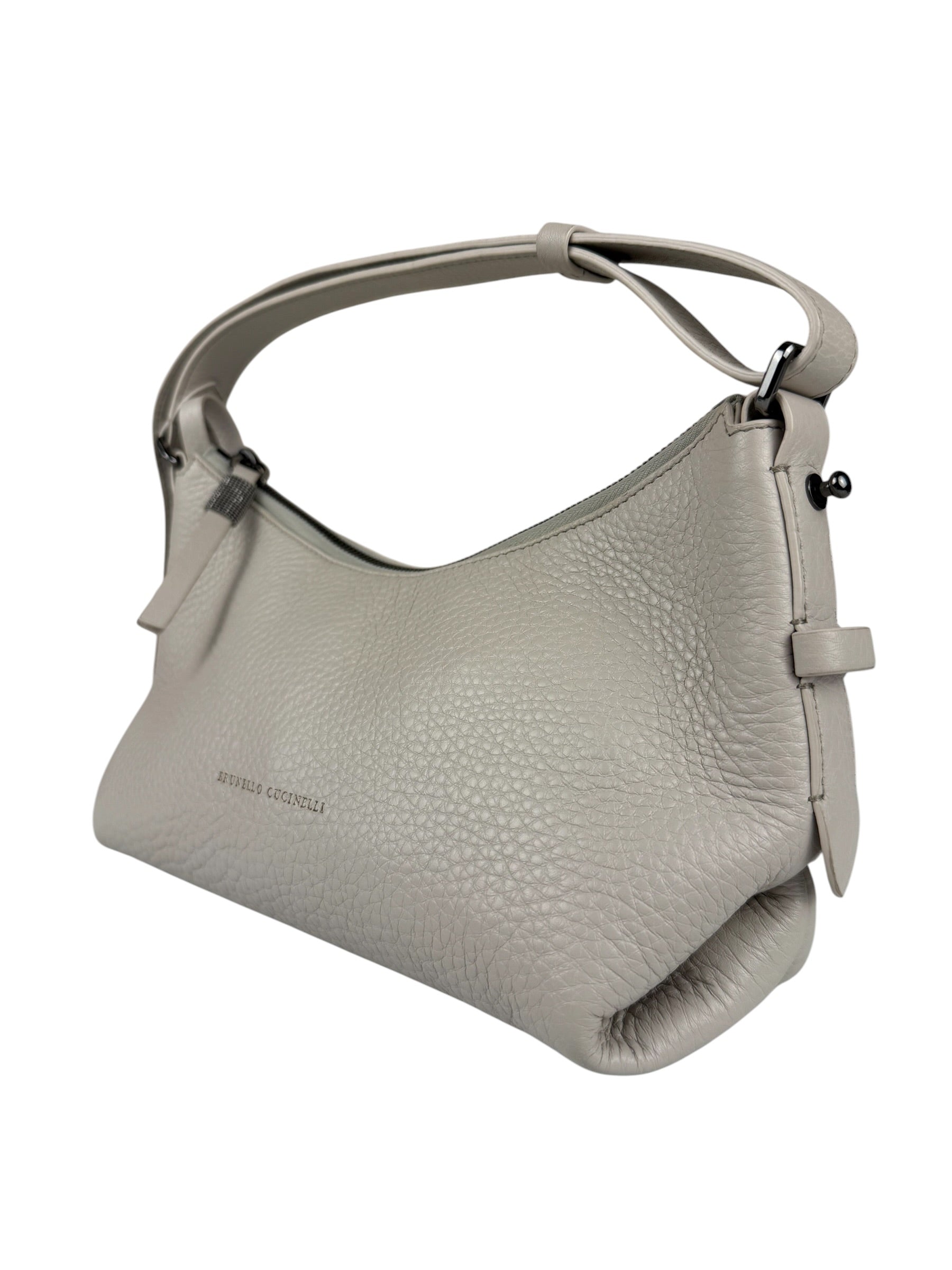 Brunello Cucinelli Ivory Grained Leather Shoulder Bag