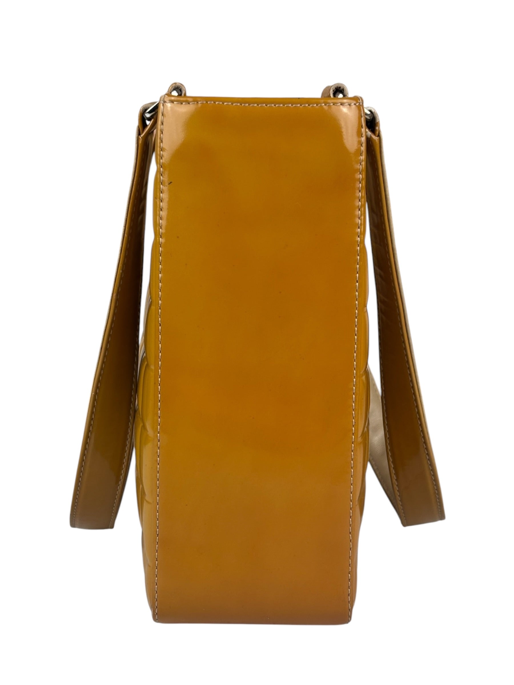 Chanel Vintage Yellow Leather Chocolate Bar Patent Tote Bag 2002