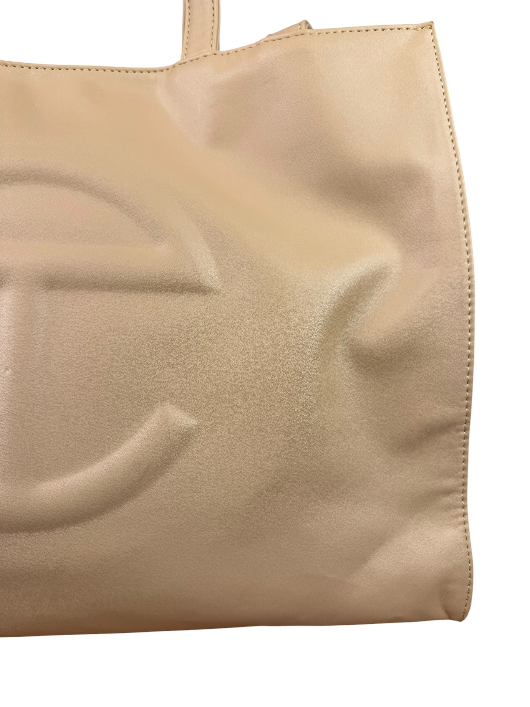 Telfar Cream Leather Medium Shopping Tote Bag