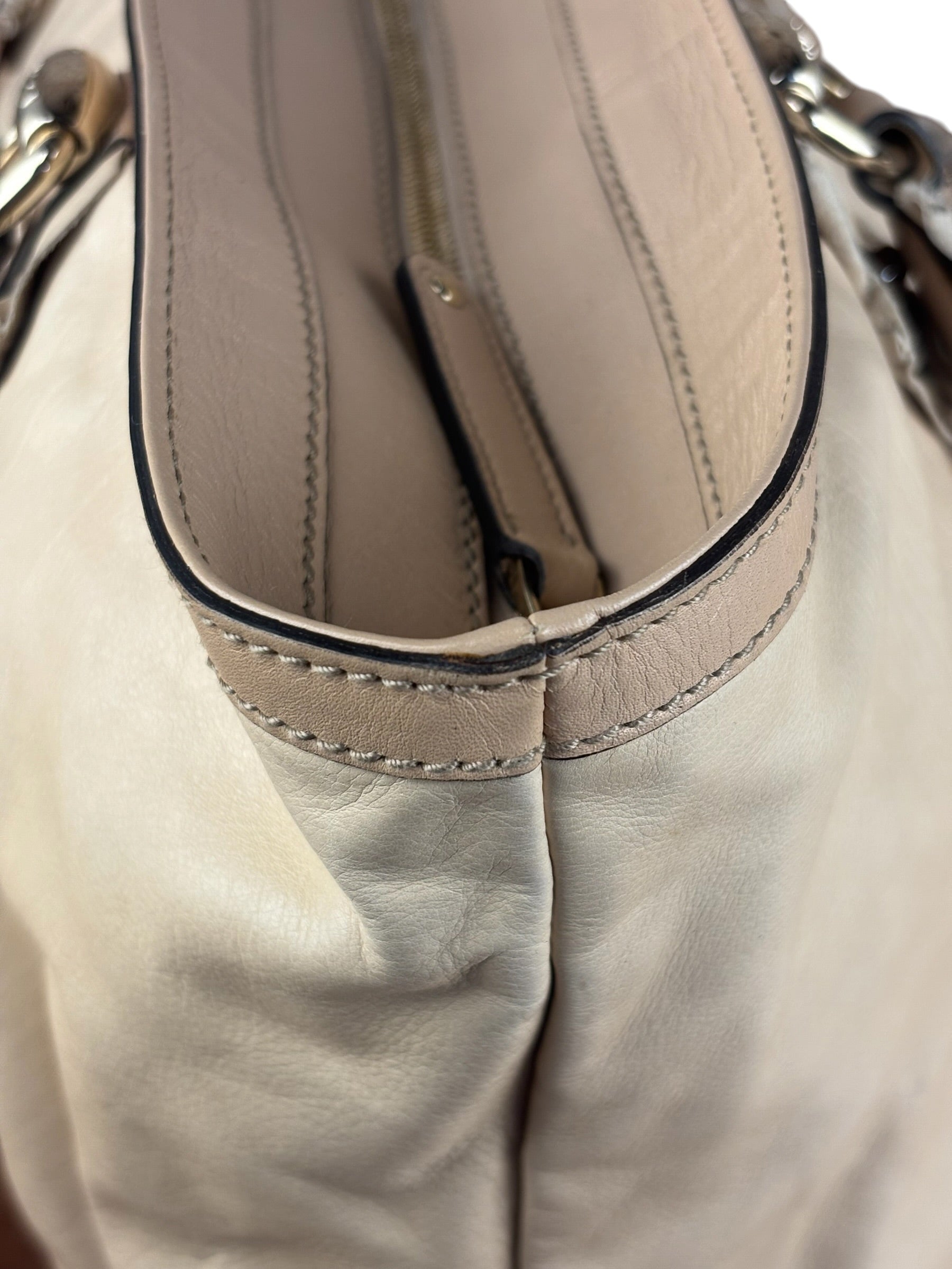 Gucci Vintage Beige Leather Ruched Handle Tote