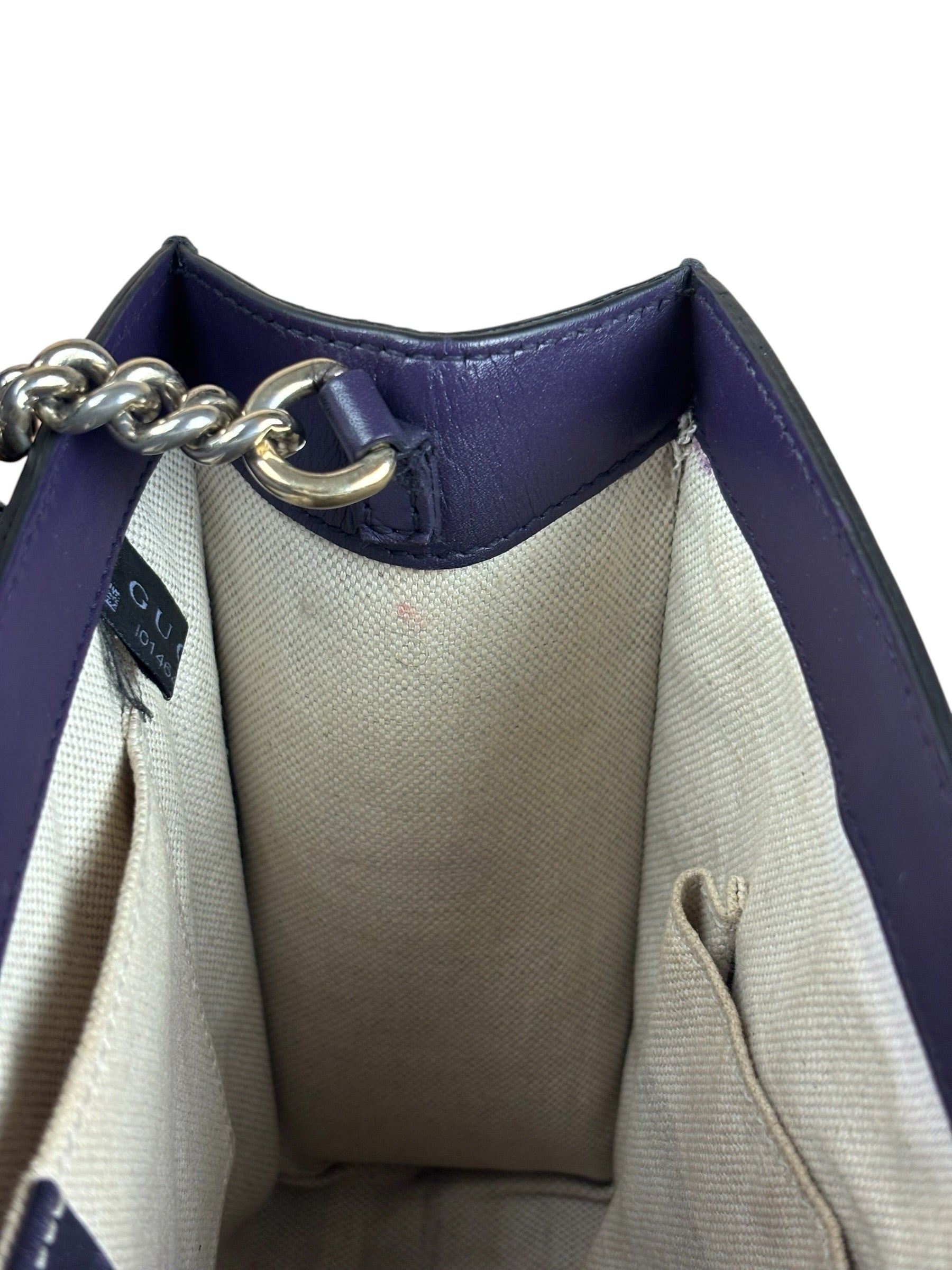 Gucci GG Purple Patent Flap Emily Chain Shoulder Bag