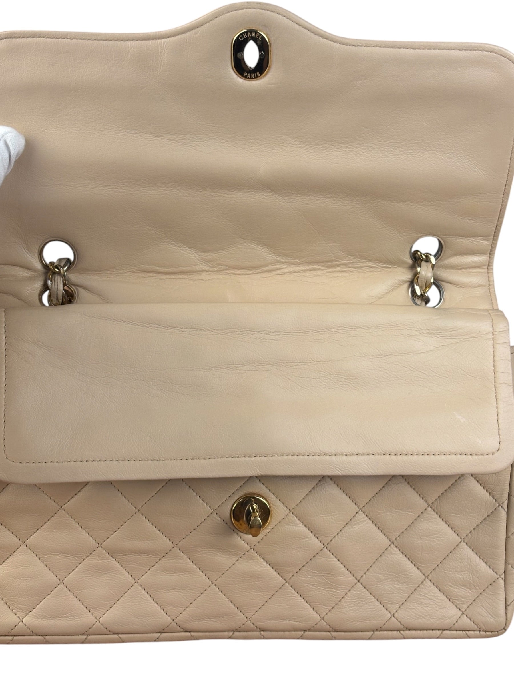 Chanel Beige Quilted CC Vintage Double Flap Bag 90s
