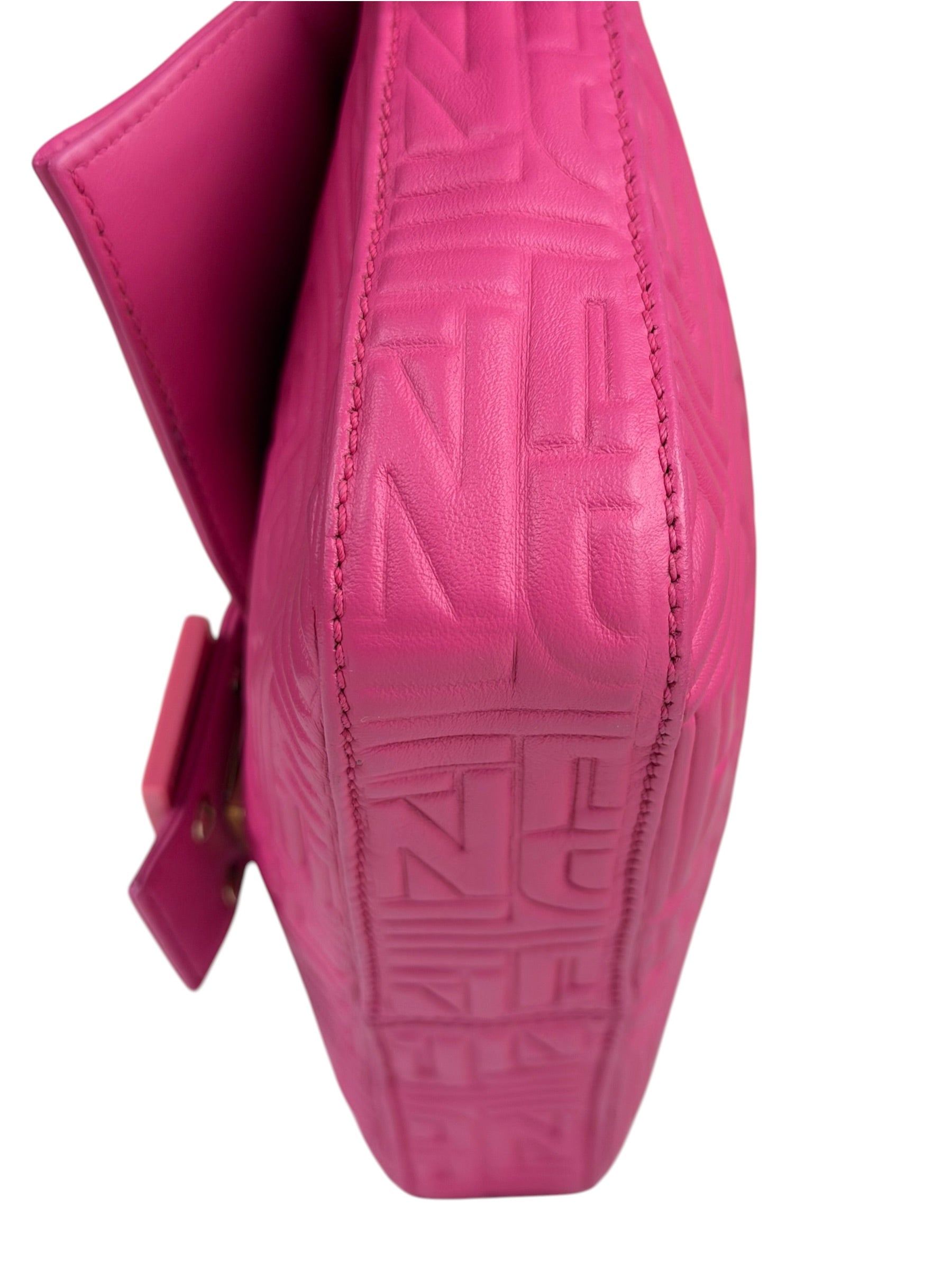 Fendi Pink Leather Logo Embossed Baguette