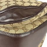 Gucci Brown Leather Trim GG Bamboo Handle Two-Way Bag