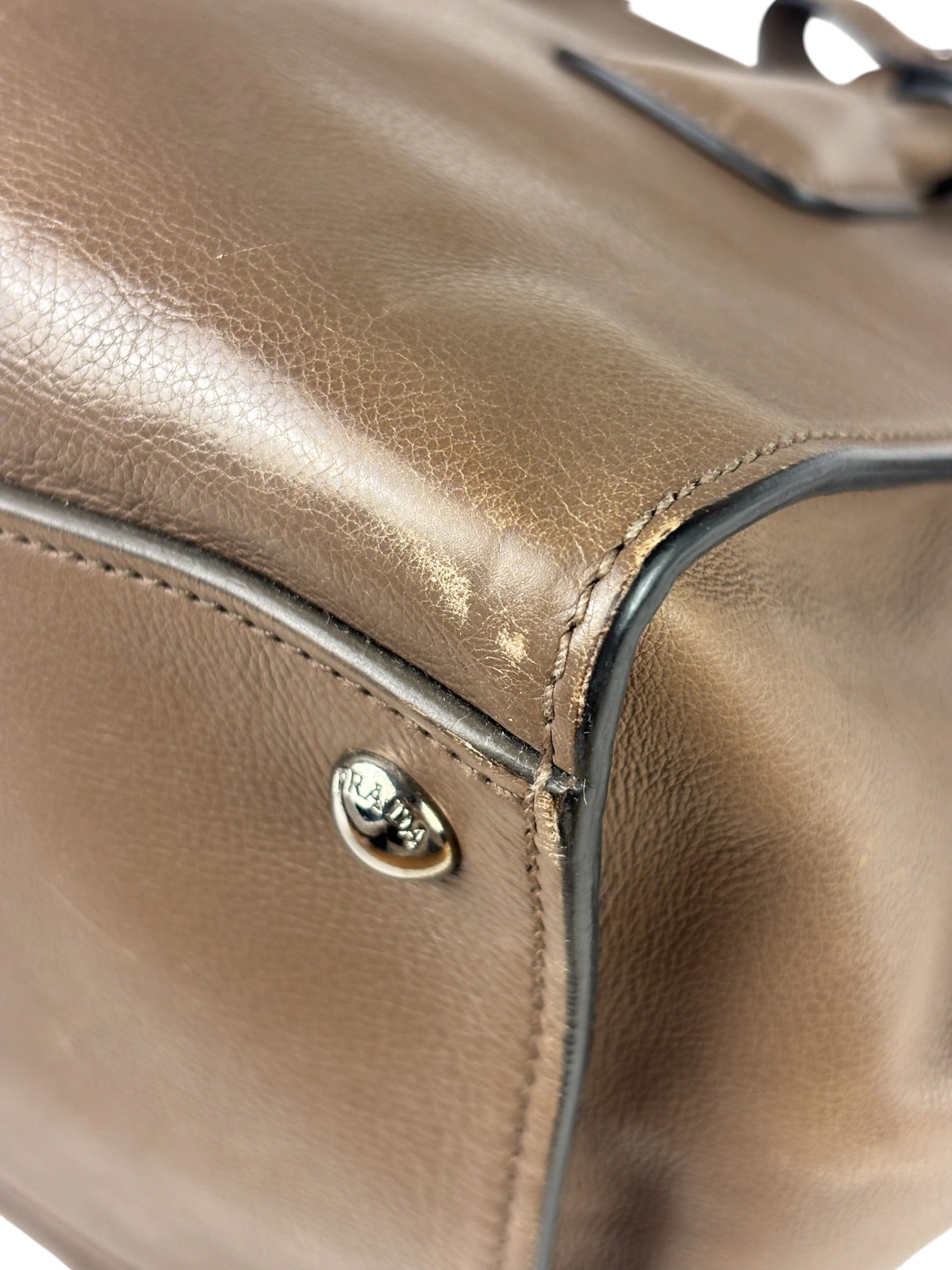 Prada Neutral Taupe Glace Calf Twin Pocket Two-Way Tote