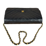 Chanel Vintage Black Chevron Flap Shoulder Bag- Late 1990's