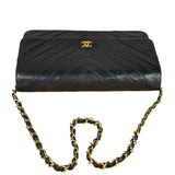 Chanel Vintage Black Chevron Flap Shoulder Bag- Late 1990's