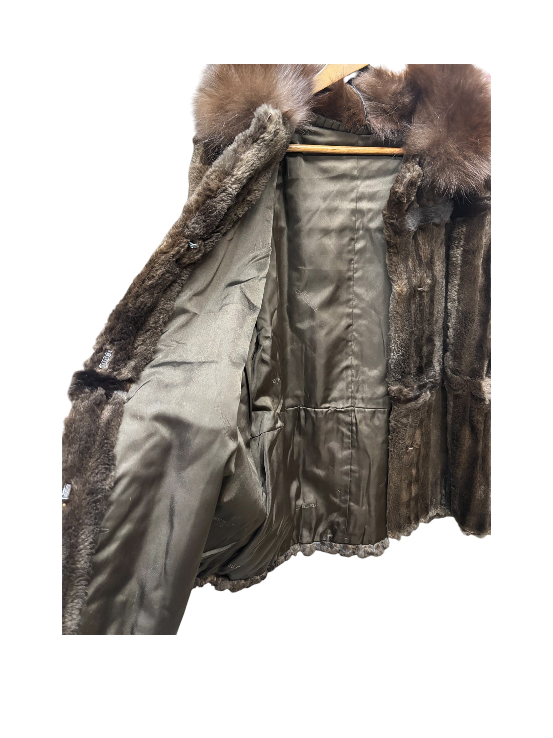 Jfa Nissin Brown Mink Fur Trim Chinchilla Fur Coat