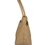 Chanel Vintage Beige Leather Diamond Quilted Medallion Tote Bag 2002