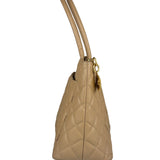 Chanel Vintage Beige Leather Diamond Quilted Medallion Tote Bag 2002