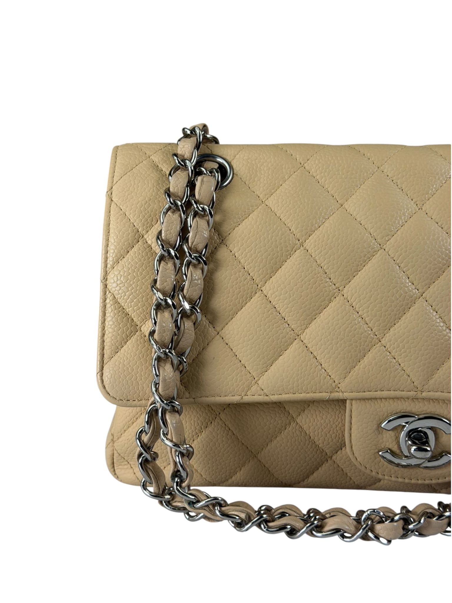 Chanel Beige Quilted Caviar Double Flap 2009