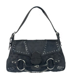 Gucci Vintage Black Horsebit Studded Chain Shoulder Bag